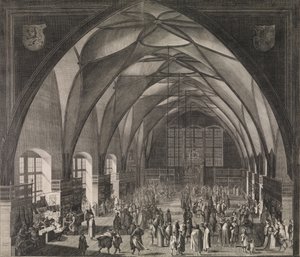 Vue intérieure de la salle Vladislav au château de Prague pendant la foire annuelle, 1607 - Aegidius Sadeler II