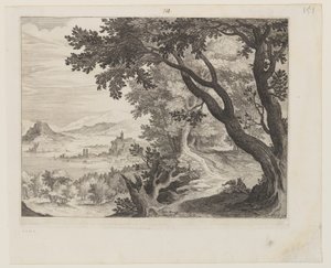 Paysage fluvial avec deux personnes assises sous un arbre - Aegidius Sadeler II