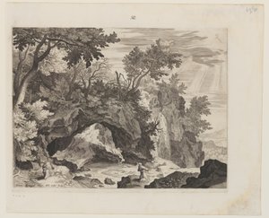 Paysage rocheux avec La stigmatisation de Saint François - Aegidius Sadeler II