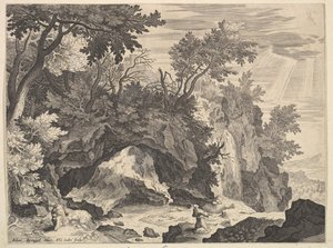 Paysage rocheux avec la stigmatisation de Saint François - Aegidius Sadeler II
