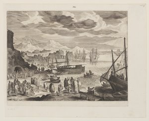 Bord de mer avec pêcheurs et poissonniers