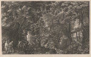 Chasseurs dans une forêt près d