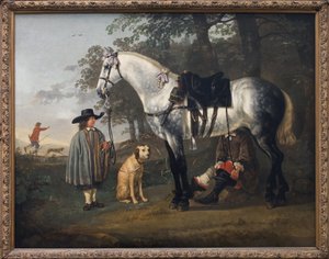 Cheval gris dans un paysage