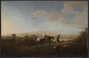 Voyageurs dans une campagne vallonnée, vers 1650