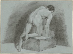 Nu masculin, penché en avant, vu de dos