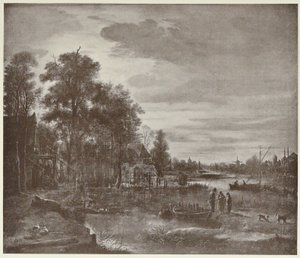 Paysage de rivière au clair de lune avec personnages - Aert van der Neer