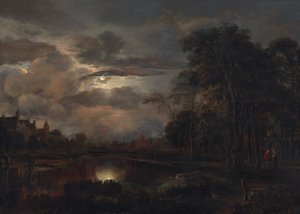 Paysage au clair de lune avec pont