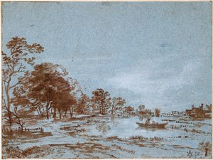 Paysage fluvial au clair de lune
