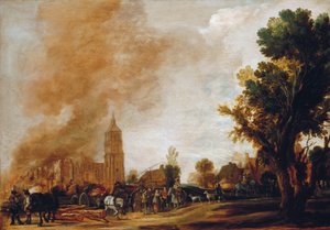 Soldats quittant un village en flammes, 1637