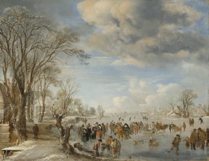 Hiver en Hollande : Scène de patinage