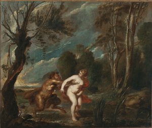 Paysage avec une nymphe et un satyre - after Peter Paul Rubens