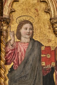 Couronnement de la Vierge et des Saints, Polyptyque sur fond doré (détail)