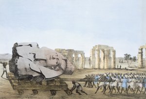 Mode de retrait de la tête du jeune Memnon, de Plates illustrative of the Researches in Egypt and Nubia, Giovanni Battista Belzoni, Pub. 1822