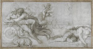 Céphale enlevé par Aurore dans son char (carton pour une fresque dans la Galerie du Palazzo Farnese, Rome) - Agostino Carracci