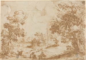 Paysage avec deux lavandières