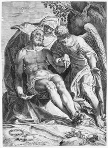 Pietà, Christ soutenu par la Vierge et un ange à droite, 1582 - Agostino Carracci