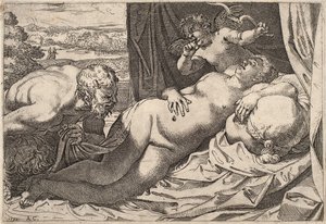 Satyre et Nymphe - Agostino Carracci