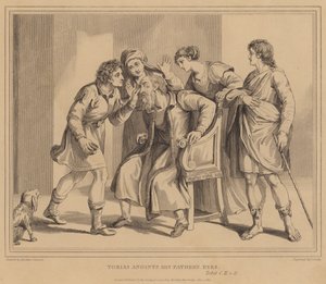 Tobie oint les yeux de son père, Tobie - Agostino Carracci