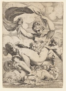 Vénus (ou Galatée) et Cupidons soutenus par des dauphins - Agostino Carracci