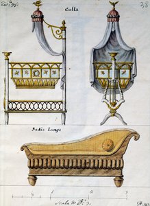 Lit de bébé et canapé, tiré de Lavori di falegname e Fabbro ideati e disegnati da me Agostino Fantastici, manuscrit 3, planche 38