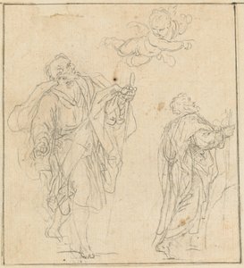 Un apôtre guidé par un ange (craie noire sur papier vergé)