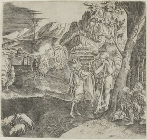 Bergers et satyre dans un paysage - Agostino dei Musi