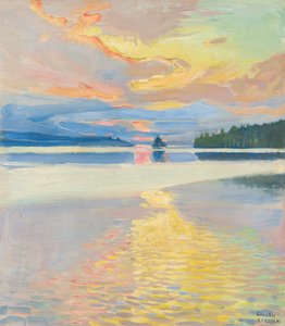 Coucher de soleil sur le lac Ruovesi, vers 1915
