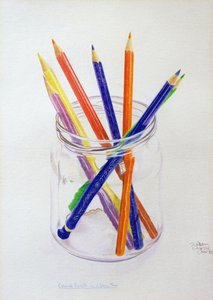 Crayons de couleur dans un bocal