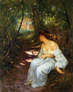 Une jeune femme assise sur un chemin boisé, 1908