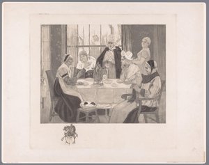 Groupe de femmes en costume traditionnel à table - Albert Bertrand (attributed to)