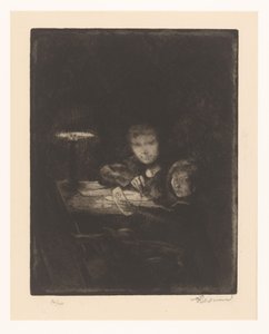 Enfants dessinant au crépuscule