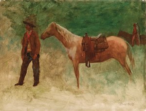 Cowboy debout avec cheval