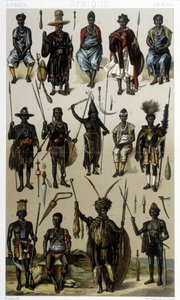 Costumes de Guinée, Sénégal et Gabon. Illustration dans « Le costume historique » par Racinet - Albert Charles August Racinet