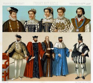 Costumes de nobles et magistrats en France au XVIIe siècle. Chromolithographie - dans « Le costume historique » par Racinet