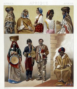 Costumes égyptiens. Illustration dans « Le costume historique » par Racinet