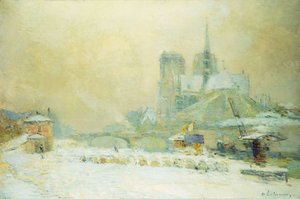 Vue de Notre-Dame, Paris, depuis le Quai de la Tournelle : Effet de neige
