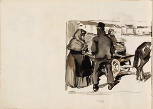 Charrettes tirées par des chevaux, trois personnes - Albert Edelfelt