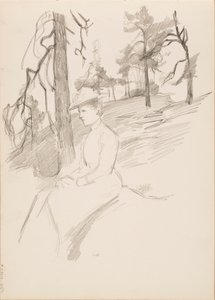 Esquisse de paysage, femme au premier plan - Albert Edelfelt