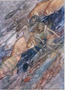 Vers la mer, vers la mer, de The Water Babies publié par Humphrey Milford Oxford University Press, vers 1930 (lithographie en couleur)