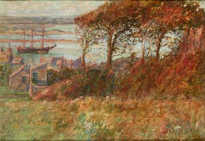 Bosquet au-dessus du port en automne (huile sur toile) - Albert Ernest Victor Lilley