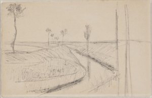 Paysage avec un large fossé ou canal