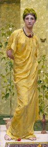 "Rhapsody in Yellow with Butterfly" Rhapsodie en jaune et papillon. Jeune femme drapee de jaune. Peinture d