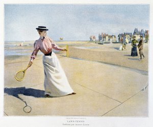 Partie de tennis sur une plage (Normandie ?) - ill. par Albert Lynch