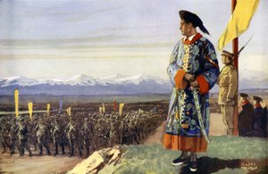 Un garçon britannique passe en revue son armée chinoise