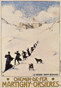 Affiche publicitaire pour le chemin de fer français de Martigny à Orsières, 1913