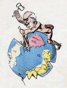 Ferdinand de Lesseps (1805-1894), diplomate et administrateur français, sculpteur et décorateur de continents. Caricature de Robida. - Albert Robida