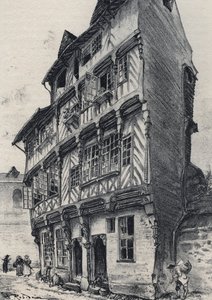 Maison rue Saint Guillaume à Rennes - Vieille France - Bretagne - texte, dessins et lithographies, par Albert Robida (1848-1926) fin du XIXe siècle