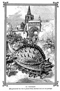 La Tarasque de Tarascon, monstre fabuleux du folklore de Provence : illustration par Albert Robida du manuel scolaire « Choix de lectures » par A Mironneau, Librairie Armand Colin 1911 - Albert Robida