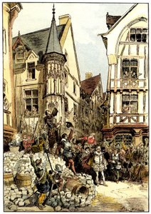 Le Duc de Guise acclamé par la foule et les soldats du régiment des Gardes Françaises à Paris le jour des Barricades