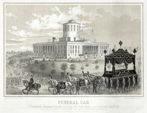 Char funèbre du président Abraham Lincoln passant devant le State House à Columbus, 29 avril, pub. 1865